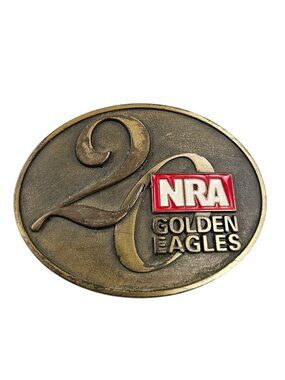 NRA Belt Buckle Golden Eagles 20th Anniversary Oval Brass Logo Vintage USA